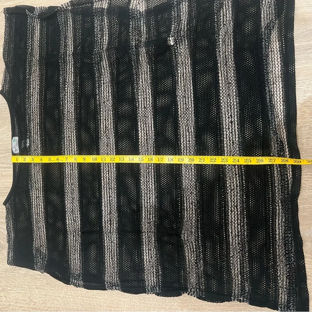 Bali Club Beach Coverup Black and White Sheer Striped Mesh Top Small